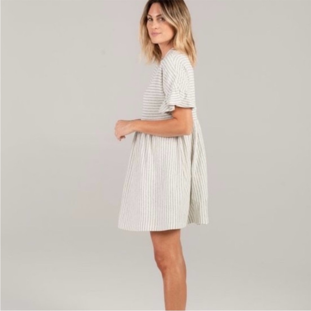 Rylee + Cru Light Gray Striped Mini Dress